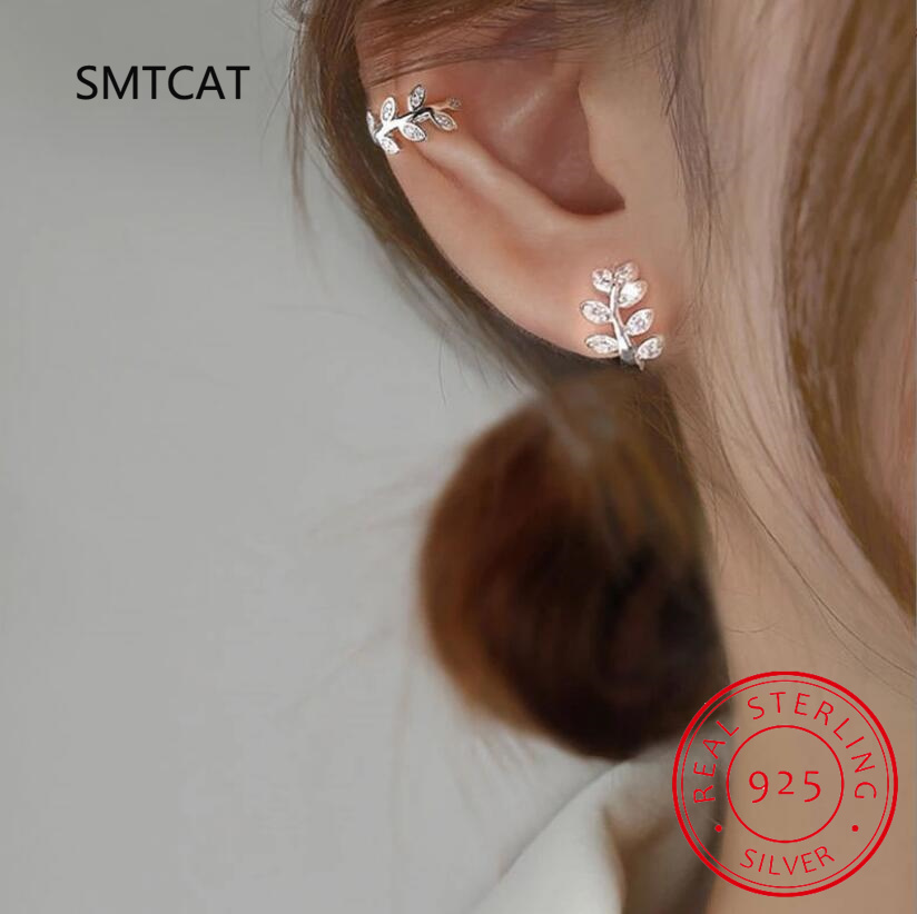 Ear Cuff No Piercing - 여성용 925 스털링 실버 귀걸이, 지르콘