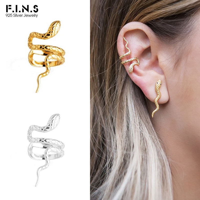 Ear Cuff No Piercing - F.I.N.S 스택 크리에이티브 스네이크 925 스털링