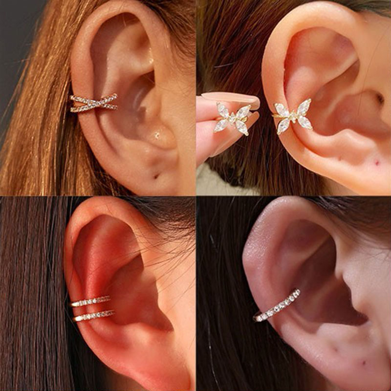 Ear Cuff No Piercing - 여성용 한국 크리스탈 귀찌 귀걸이, 이어커프