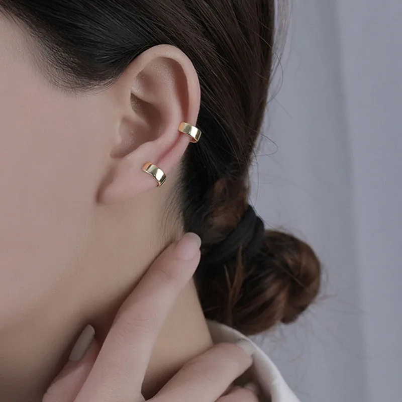 Ear Cuff No Piercing - 925 스털링 실버 와이드 스무스 서페이스