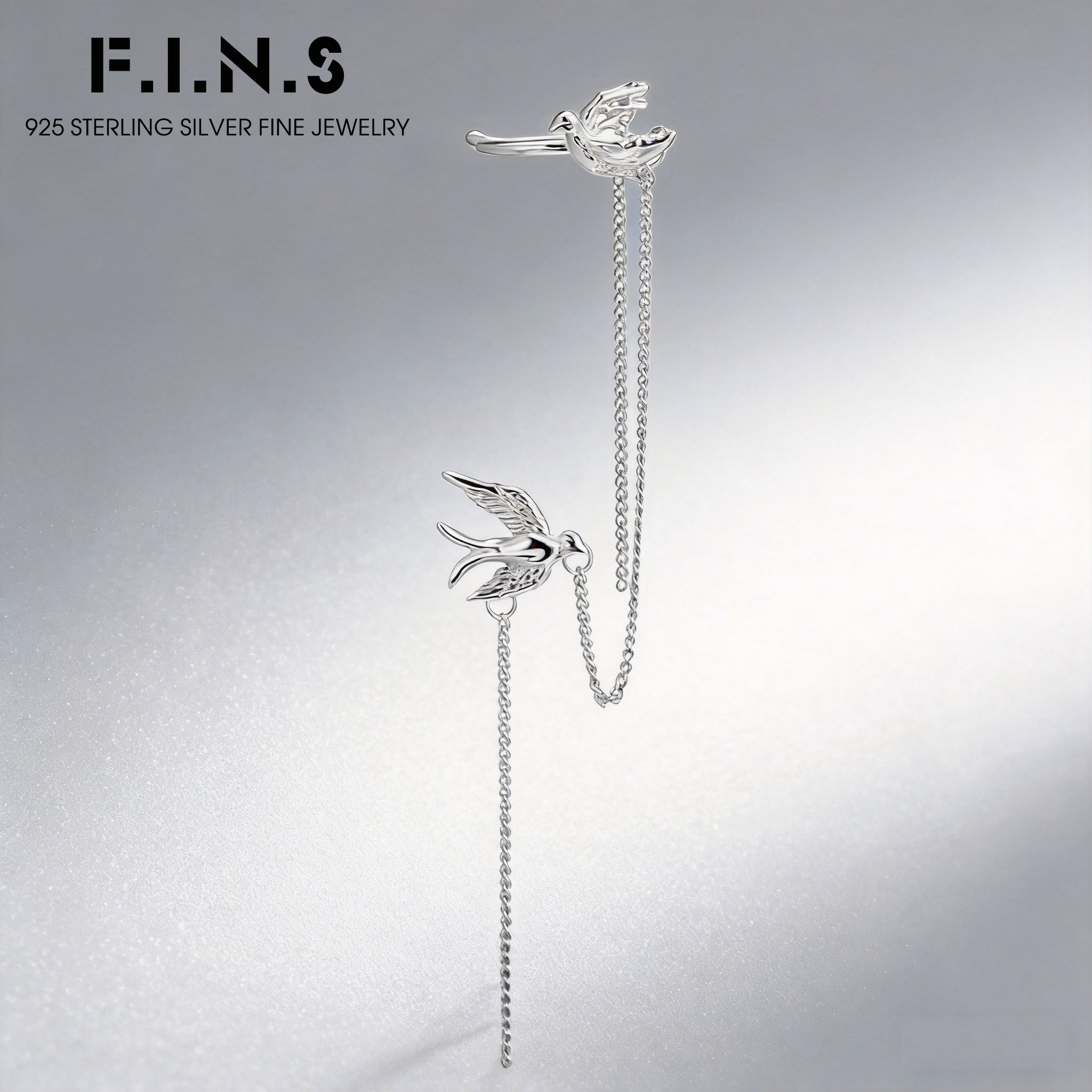 Ear Cuff No Piercing - F.I.N.S 새 모양 S925 스털링 실버