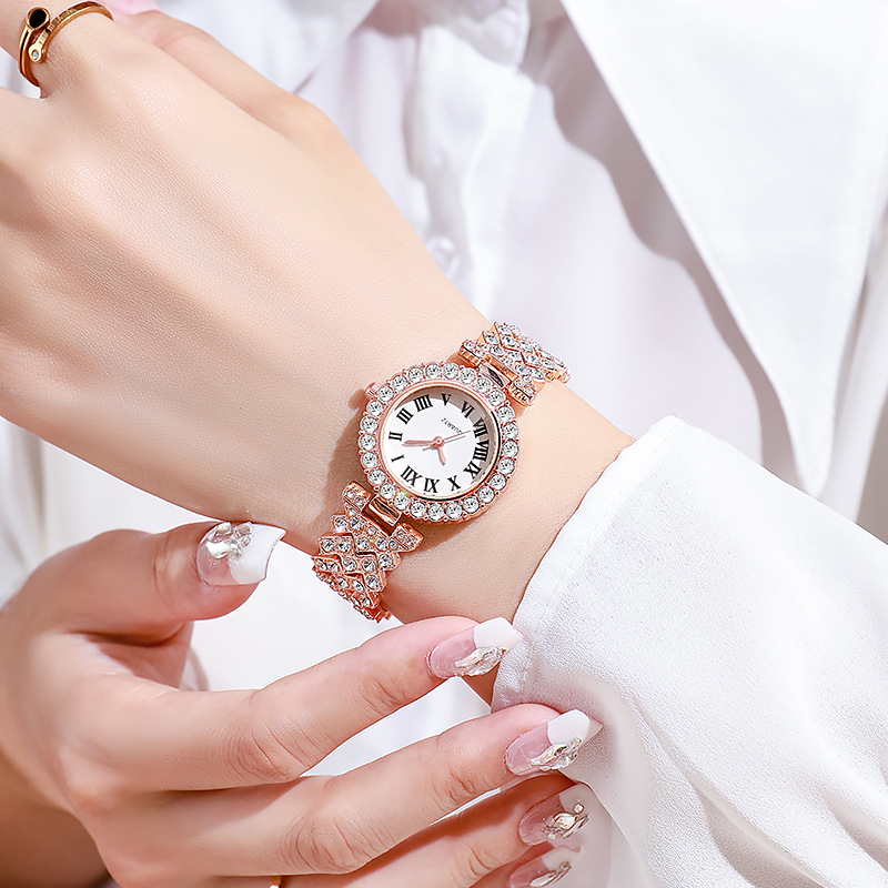 5PCS 럭셔리 라인스톤 여성용 시계 쥬얼리 세트 로마 - Jewelry Box Watches Bracelets 리뷰 및 가격
