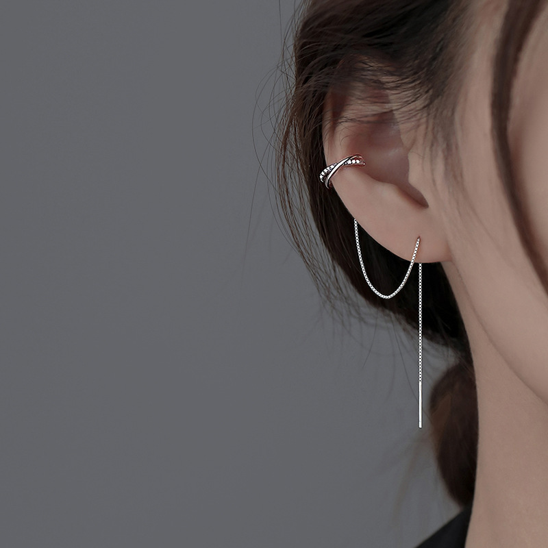 진짜 925 스털링 실버 이중 체인 클립형 귀걸이 여성 - Ear Cuff No Piercing 리뷰 및 가격