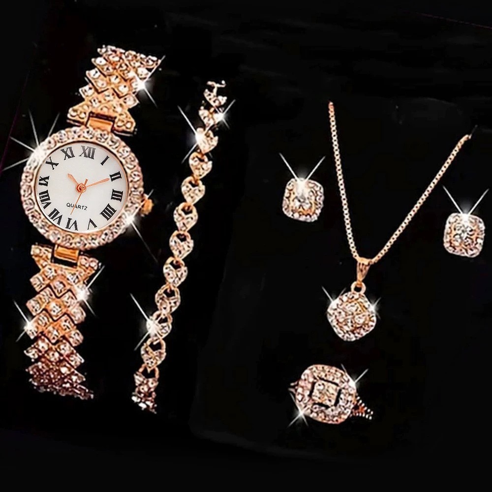 6개/세트 럭셔리 라인스톤 여성용 시계 패션 로마 다이 - Jewelry Box Watches Bracelets 리뷰 및 가격