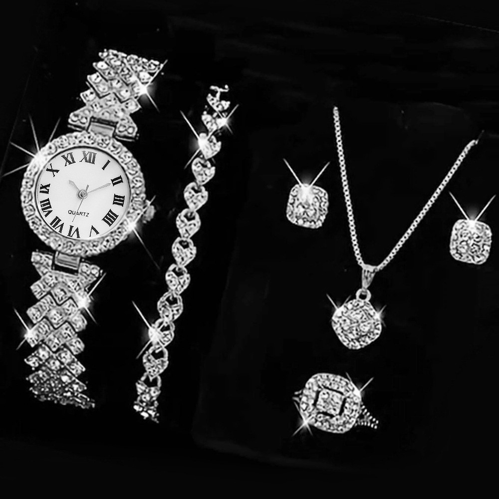 6개/세트 럭셔리 라인스톤 여성용 시계 패션 로마 다이 - Jewelry Box Watches Bracelets 리뷰 및 가격