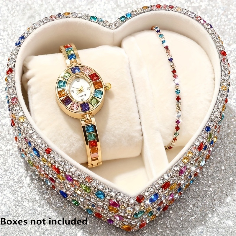 2pcs 우아한 화려한 라인스톤 여성 쿼츠 시계 팔찌  - Jewelry Box Watches Bracelets 리뷰 및 가격
