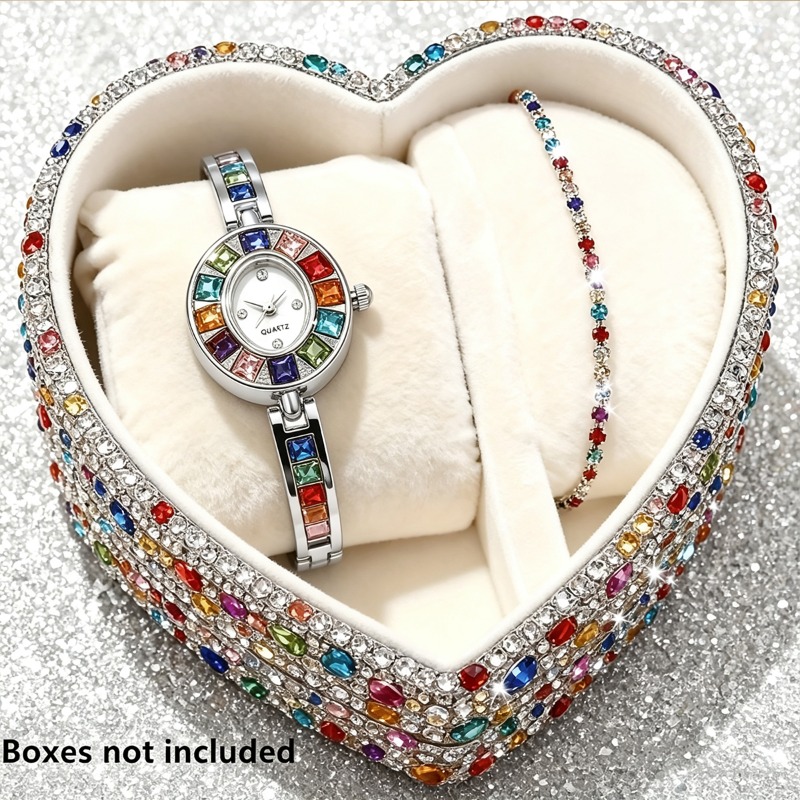 2pcs 우아한 화려한 라인스톤 여성 쿼츠 시계 팔찌  - Jewelry Box Watches Bracelets 리뷰 및 가격