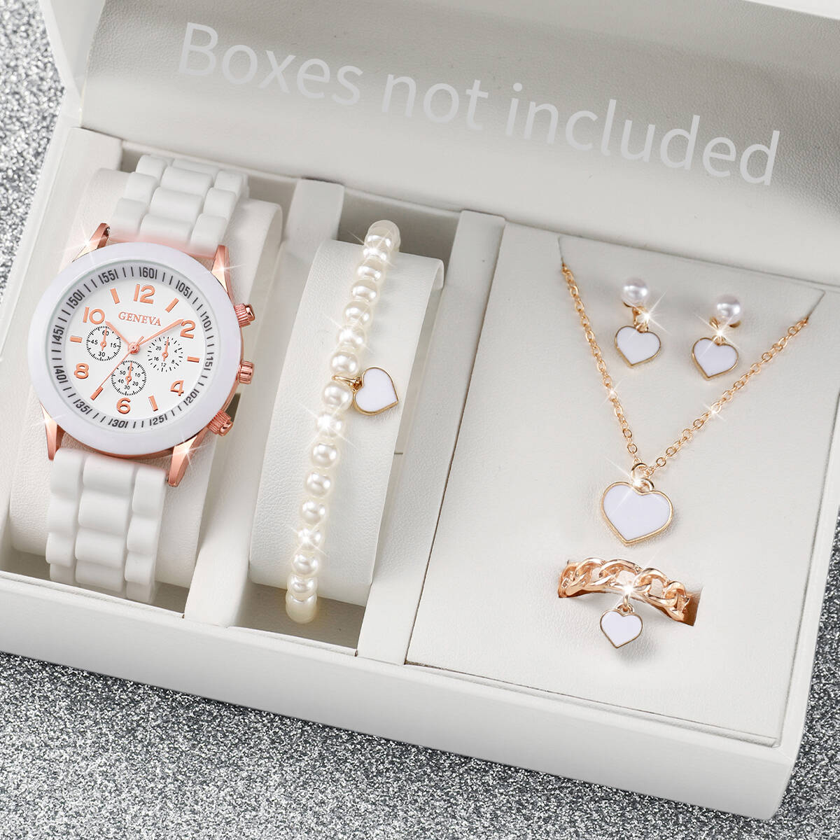 5/6PCS 패션 여성 시계 쥬얼리 세트 캐주얼 실리콘 - Jewelry Box Watches Bracelets 리뷰 및 가격